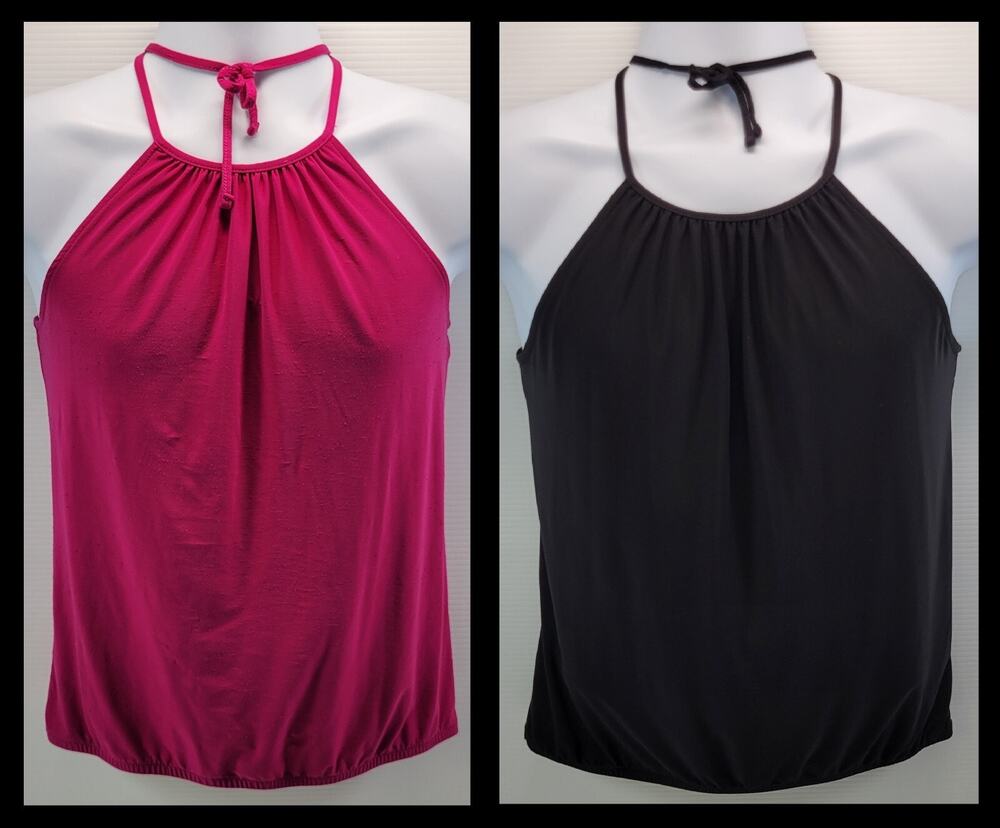 A) Lot of 2 Express Women Sleeveless Spaghetti Strappy Black Pink Shirt Top S/P